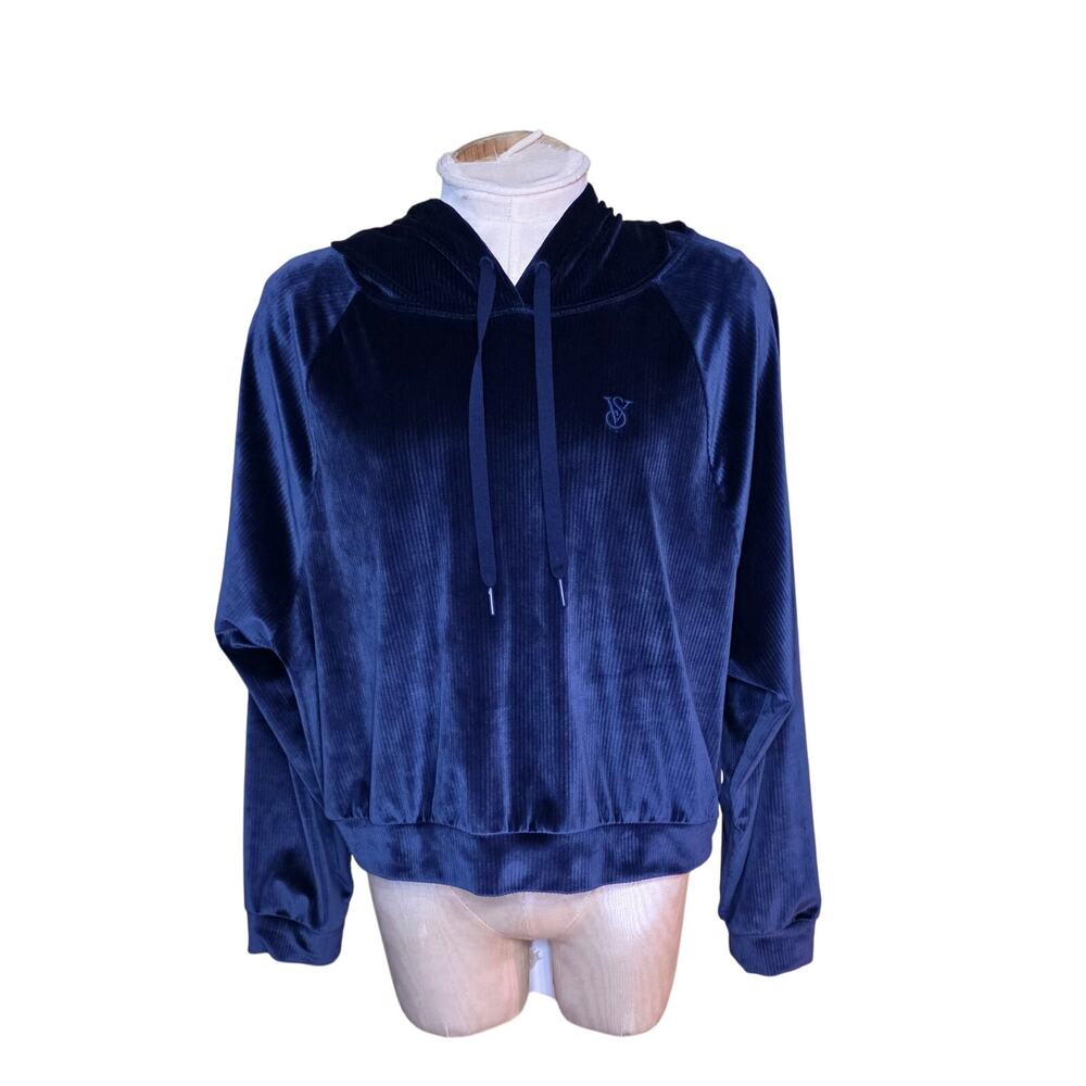 Victoria's Secret On Point Women's Blue Cropped Velvet Hoodie Size XL